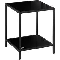 HOMCOM Side Table with Tempered Glass Top, End Table with 2-Tier Storage, Classic Accent Table with Steel Frame, Black