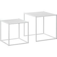 HOMCOM Square Nesting Coffee Table Set of 2, Modern Nest of Tables, Sofa Side Tables with Steel Frame for Living Room, Bedroom, Small Space, White