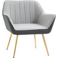 HOMCOM Velvet Accent Chair: Luxurious Armchair with Golden Legs for Lounge & Bedroom, Light Grey Aosom UK
