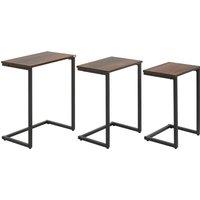 HOMCOM Nesting Side Tables Set of 3, C-Shaped Snack Side Tables with Steel Frame for Sofa Couch and Bed, Rustic Brown Aosom UK