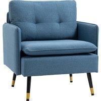 HOMCOM Modern Armchairs with Steel Legs, Upholstered Button Tufted Accent Chairs for Living Room and Bedroom, Dark Blue