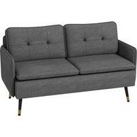HOMCOM Modern Two Seater Sofa, Button Tufted Loveseat with Cushions and Steel Legs for Living Room, Guest Room, Cat Scratch Resistant, Dark Grey