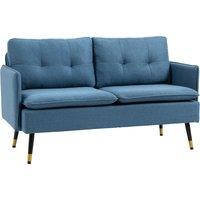 HOMCOM 2 Seater Sofas for Living Room, Fabric Couch, Button Tufted Love Seat with Cushions, Dark Blue