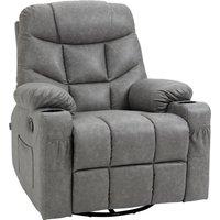 HOMCOM Manual Reclining Chair, Recliner Armchair with Faux Leather, Footrest, Cup Holders, 86x93x102cm, Grey Aosom UK