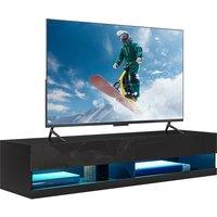 HOMCOM Floating TV Unit Wall Mounted TV Cabinet, High Gloss Media Wall Unit with LED Lights, Storages Shelves for Entertainment Black Aosom UK
