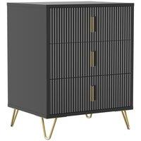 HOMCOM Modern 3-Drawer Dresser, Fluted Bedroom Dresser Chest of Drawers with Metal Legs and Steel Handles for Bedroom, Black