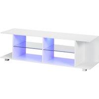 HOMCOM TV Stand, 145cm Modern TV Unit with Glass Shelves, RGB LED Light for 32 40 43 50 52 55 60 inch 4k TV, White