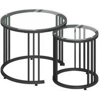 HOMCOM Round Coffee Tables Set of 2, Nesting Tables with Tempered Glass Top and Steel Frame, Black