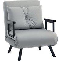 HOMCOM 4-in-1 Velvet-Feel Single Chair Bed, with Pillow - Light Grey