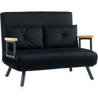 HOMCOM Convertible Double Sofa Bed, 180 Recline, Velvet Touch Fabric & Wooden Armrests, with 20CM Cushions & 2 Pillows, Black Aosom UK