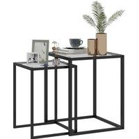 HOMCOM Nesting Tables Set of 2, Side End Table with Tempered Glass Top and Steel Frame for Living Room, Bedroom, Black