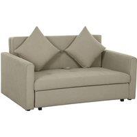 HOMCOM 2 Seater Sofa Bed, Convertible Bed Settee, Modern Fabric Loveseat Sofa Couch with 2 Cushions, Hidden Storage for Living Room, Guest Room, Light Brown
