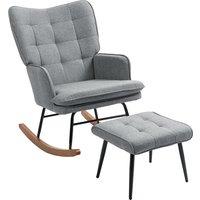 HOMCOM Linen-Look Rocking Chair and Ottoman Set - Grey Aosom UK