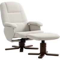 HOMCOM Linen Swivel Recliner Chair with Footstool, Upholstered Reclining Armchair with Wooden Base for Living Room, Beige