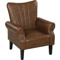 HOMCOM Upholstered Accent Chair with Rolled Arms and Wood Legs, Armchair for Living Room Bedroom, Brown