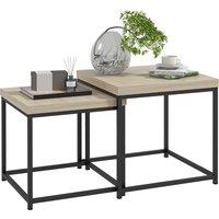 HOMCOM Coffee Table Set of 2, Nest of Tables with 3.5cm Thick Tabletop, Oak