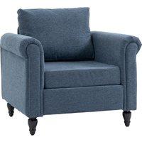 Vintage Accent Chair, HOMCOM Tufted Upholstered Lounge Armchair Single Sofa Chair with Rubber Wood Legs, Rolled Arms, Dark Blue Aosom UK