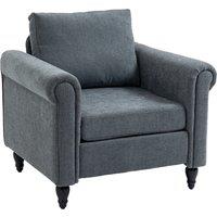 HOMCOM Vintage Accent Chair, Upholstered Occasional Chair with Back Pillow, Rolled Arms, Gourd-Shaped Rubber Wood Legs, Grey Aosom UK