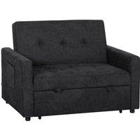 HOMCOM Loveseat Sofa Bed, Convertible Bed Settee with 2 Pillows, Side Pockets, Black