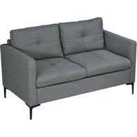 HOMCOM 133cm Loveseat Sofa, Modern Fabric Couch with Steel Legs, Upholstered 2 Seater Sofa for Living Room, Bedroom, Dark Grey