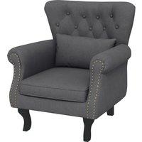 HOMCOM Chesterfield-style Accent Chair, Tufted Wingback Armchair with Pillow, Naihead Trim for Living Room, Bedroom, Dark Grey Aosom UK