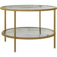HOMCOM Round Coffee Table with Storage, 2-Tier Tempered Glass Coffee Table with Steel Frame for Living Room, Gold Tone