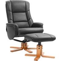 HOMCOM Rocking Recliner Chair with Footstool, PU Leather Recliner Armchair with Wood Base, Upholstered Reclining Chair for Living Room Bedroom, Black