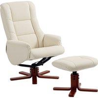 HOMCOM Rocking Recliner Chair with Footstool, PU Leather Recliner Armchair with Wood Base, Upholstered Reclining Chair for Living Room Bedroom, Cream