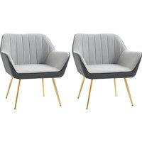 HOMCOM Velvet Armchair Set: Duo of Upholstered Accent Chairs with Golden Steel Legs, Modern Vanity Seating for Living & Bedroom, Light Grey Aosom UK