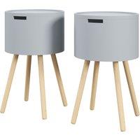 HOMCOM Modern Side Table with Concealed Storage, Round End Table with Removable Tray, Wood Frame, Grey Aosom UK