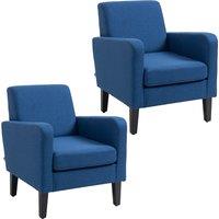 HOMCOM 2 Pieces Modern Armchairs with Rubber Wood Legs, Upholstered Accent Chairs, Single Sofa for Living Room, Bedroom, Blue