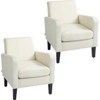 HOMCOM 2 Pieces Modern Armchairs with Rubber Wood Legs, Upholstered Accent Chairs, Single Sofa for Living Room, Bedroom, Cream White
