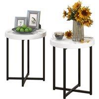 HOMCOM Set of 2 Round Side Table with Metal Legs, Modern End Table Bedside Table for Living Room, Bedroom, White Aosom UK