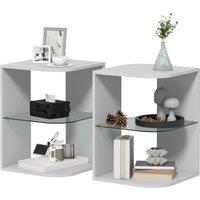HOMCOM Modern Side Table Set of 2, Three Layer Bedside Table Nightstand with 2 Storage Shelves, for Living room, Bedroom, Grey