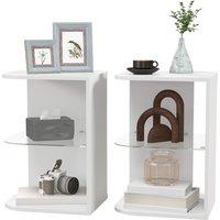 HOMCOM Modern Side Table Set of 2, Three Layer Bedside Table Nightstand with 2 Storage Shelves, for Living room, Bedroom, White