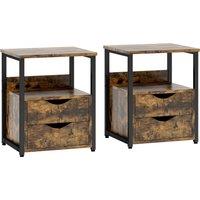 HOMCOM Industrial Side Table Set of 2, Bedside Cabinet with Storage Shelf, Slim Nightstand for Living Room, Bedroom, Rustic Brown