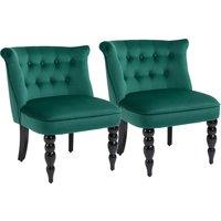 HOMCOM Velvet Accent Chair Set of 2, Button Tufted Wingback Chair with Rubber Wood Legs for Living Room, Bedroom, Dark Green
