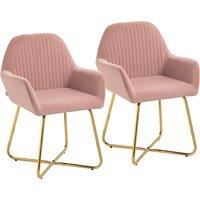 HOMCOM Modern Arm Chair Set of 2 Upholstered Accent Chair with Metal Base for Living Room Pink