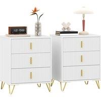 HOMCOM Set of 2 Elegant Chest of Three Drawers - White/Gold-Tone