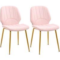 HOMCOM Velvet Dining Chairs Set of 2, 2 Piece Dining Room Chairs with Backrest, Padded Seat and Steel Legs, Pink Aosom UK