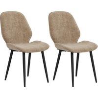 HOMCOM Velvet Dining Chairs, Set of 2 Dining Room Chairs with Metal Legs for Living Room, Dining Room, Light Brown