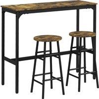 HOMCOM 3 Piece Bar Table Set with 2 Stools, Industrial Bar Table and Stool Set, Dining Table and Chair Set, Rustic Brown