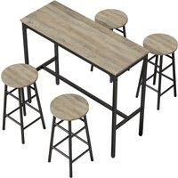 HOMCOM 5 Piece Bar Table Set with 4 Stools, Industrial Bar Table and Stool Set, Dining Table and Chair Set, Grey