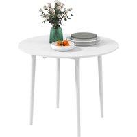 HOMCOM Folding Kitchen Table with Wood Legs, Round Wood Dining Table for Dining Room, Drop Leaf Dining Table, White Aosom UK