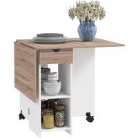 HOMCOM Folding Dining Table, Drop Leaf Table for Small Spaces, Foldable Table with Drawer and Storage Shelves for Kitchen, Dining Room, Oak