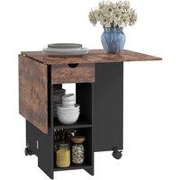 HOMCOM Folding Dining Table, Drop Leaf Table for Small Spaces, Foldable Table with Drawer and Storage Shelves for Kitchen, Dining Room, Rustic Brown