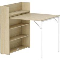 HOMCOM Kitchen Table, Folding Dining Table, with 4-Tier Shelves, Modern Drop-Leaf Table, Oak Wood Effect