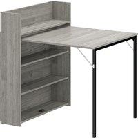 HOMCOM Kitchen Table, Folding Dining Table, with 4-Tier Shelves, Modern Drop-Leaf Table, Grey Wood Effect