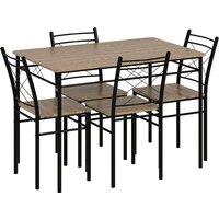 HOMCOM Modern Dining Table Set for 4, Space-Saving 5 Pieces Kitchen Table Set with Rectangle Table and Steel Frame, Oak