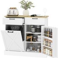HOMCOM Sideboard with Tilt-out Trash Bin, Farmhouse Kitchen Sideboard with 2 Drawers, Adjustable Shelves, Door Racks, White